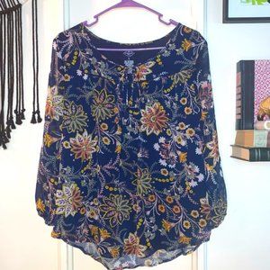 🍍St John’s Bay navy floral tie front fully lined shirt size M